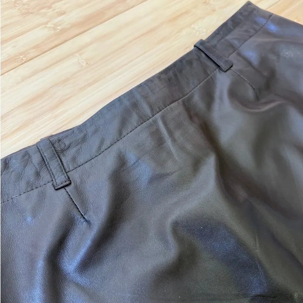 Vintage Ralph Lauren Collection Soft Brown Lamb Leather Pencil Mini Skirt Size 4